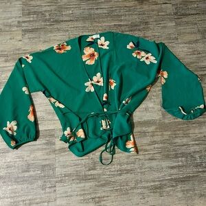 Wilfred Teal Floral Wrap Blouse